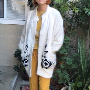Vintage cream 80% angora open front oversized cardigan/coat